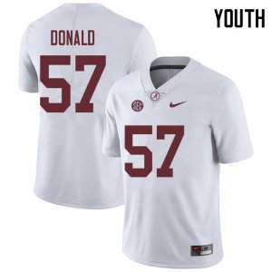 NCAA Youth Alabama Crimson Tide #57 Joe Donald Stitched College 2018 Nike Authentic White Football Jersey TB17X12RX